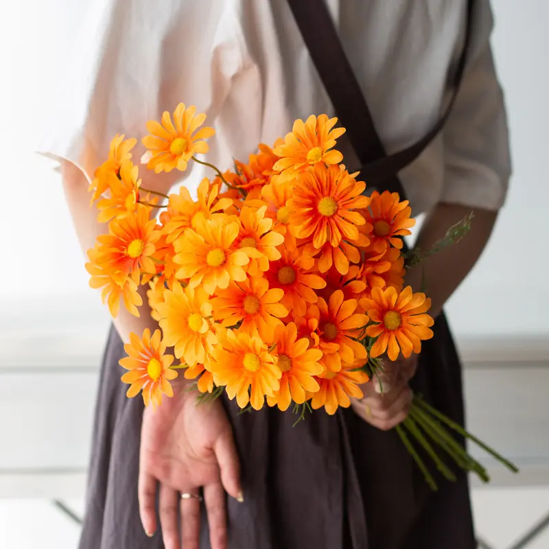 Artificial Daisy Flower Bouquet, Long Branch Bouquet, White, Non-woven, Valentine's Day, Home Decoration, Wedding, High Quality