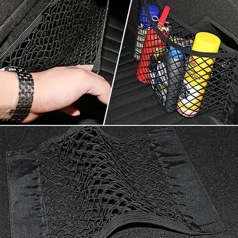 Universal Car Storage Bag Double Mesh Trunk Storage Net, Car Built-in Storage Bag, Car Fire Extinguisher Fixed Net