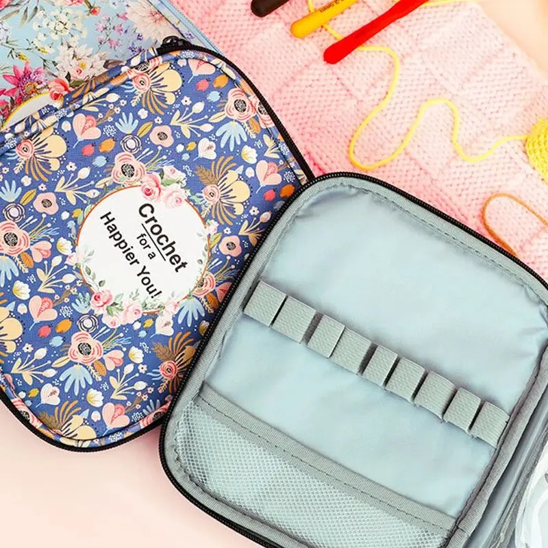 Floral Hand Knitting Kit, Crochet Hook Zip Waterproof Storage Bag, DIY Printing Storage Bag, Jumper Needle Set Storage Bag