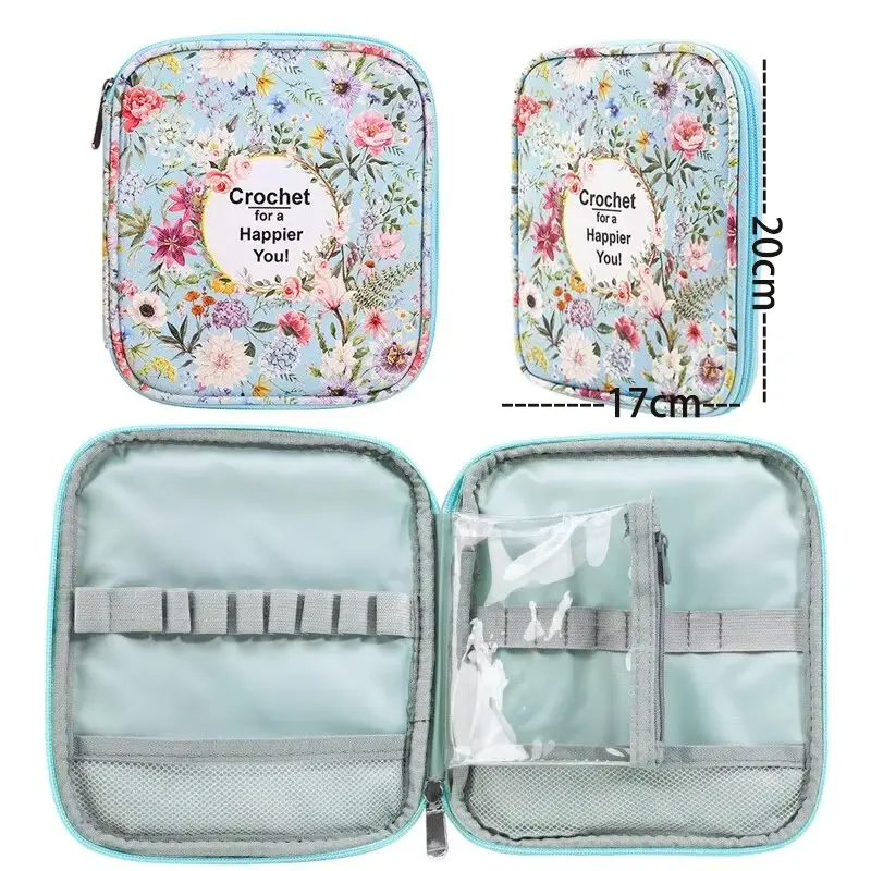 Floral Hand Knitting Kit, Crochet Hook Zip Waterproof Storage Bag, DIY Printing Storage Bag, Jumper Needle Set Storage Bag