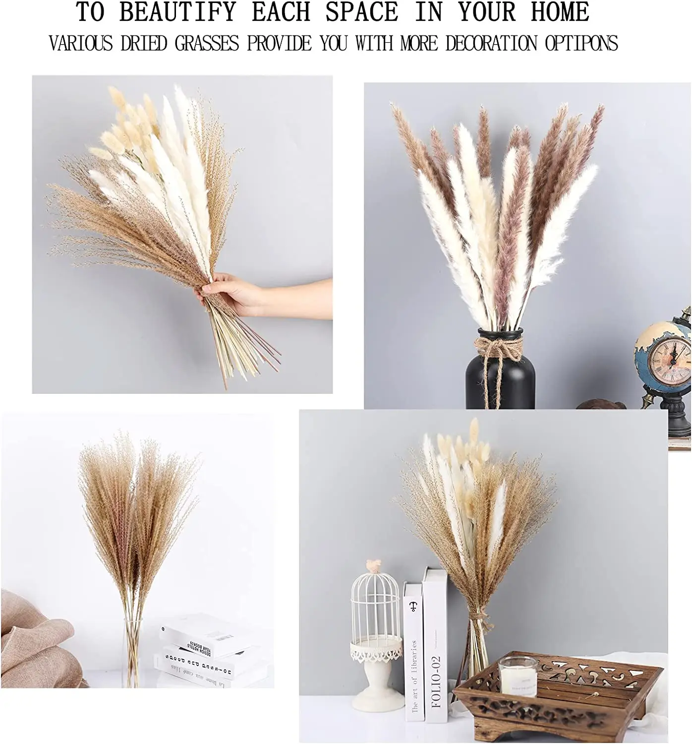 Natural Dried Reed Pampa Grass Bouquet,Boho Home Decor Bouquet, Phragmites Dried Flowers,Bouquet for Wedding Ramadan Decoration