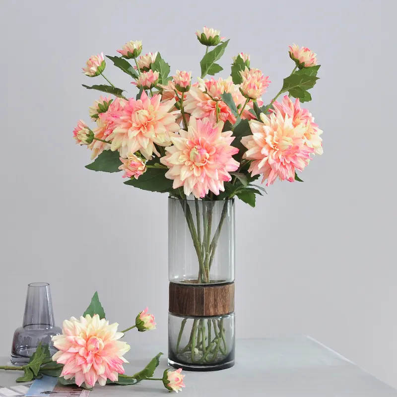 65CM Single 3-head Dahlia Artificial Flower Nordic Wedding Decoration Road Guide Home Interior Decoration Photography Props