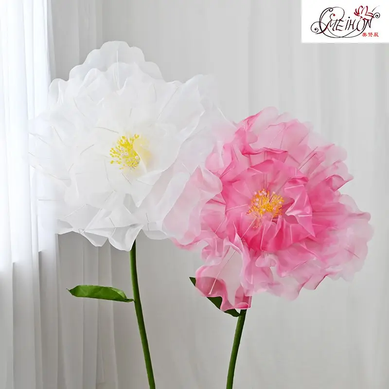 Artificial realistic Silk Poppy Pink Large Flower Head Home Party Decoration Layered Fluffy Petals Floor Display Fake Flowers 