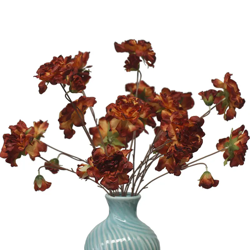 85CM Burnt Edge Rose Artificial Flower Wedding Stage Decoration Home Ornament European Retro Rose Peony