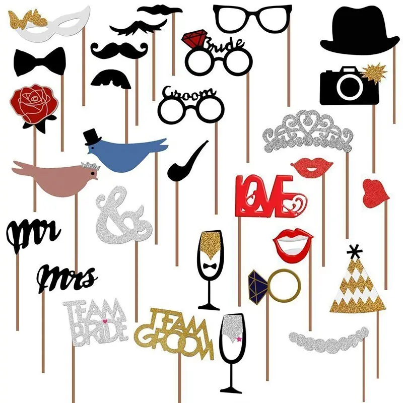 Creative Wedding Party Handheld Photo Props Bride and Groom Team Shooting Decorations Funny Birthday Party DIY Shooting