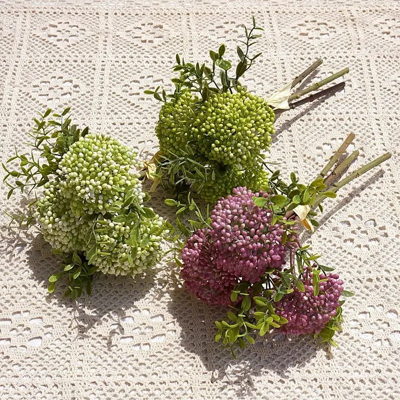 11 Inch Hydrangea and Oat Grapes Artificial Flower for Home Decor Wedding Photography Prop