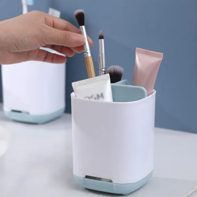 Toothbrush Holder Bathroom Multifunctional Compartment Draining Storage Rack Cosmetic Toiletries Organizing Storage Box