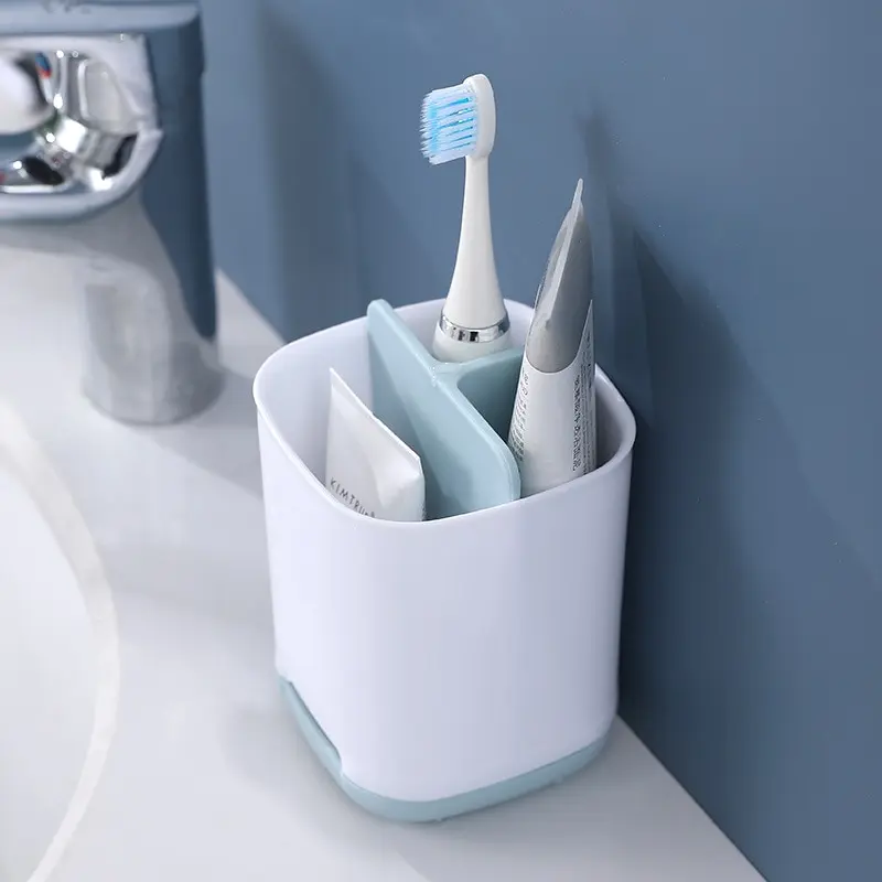 Toothbrush Holder Bathroom Multifunctional Compartment Draining Storage Rack Cosmetic Toiletries Organizing Storage Box