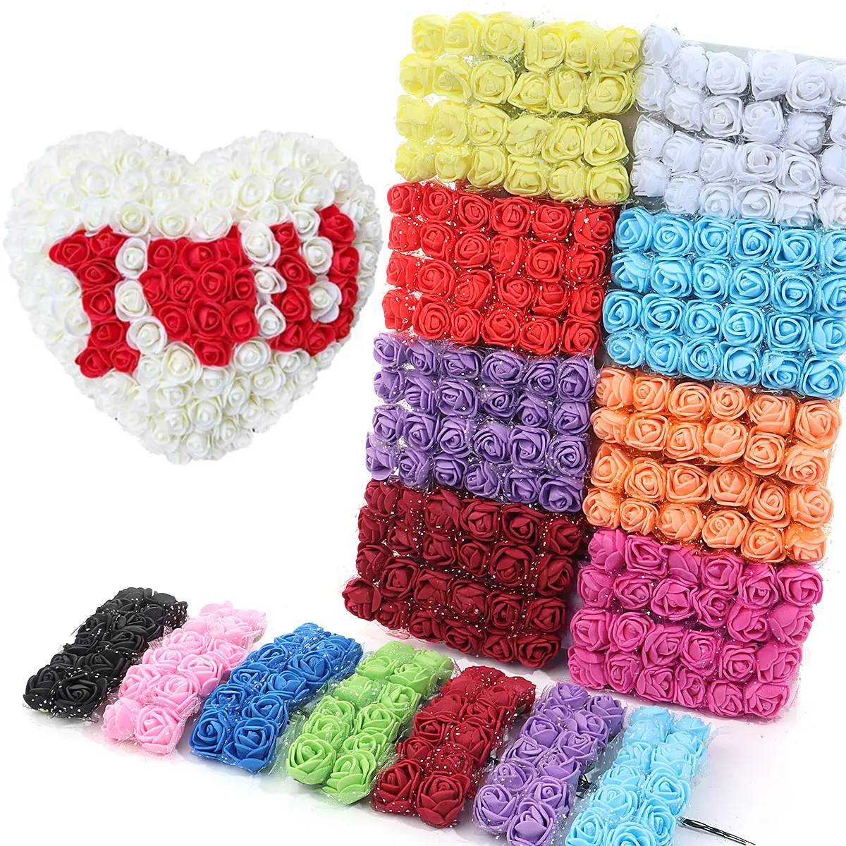144pcs 1.7cm Mini Lace PE Rose Foam Flower Heads Bouquet for Wedding Home Decoration Scrapbooking DIY Wreath Artificia Flowers ﻿