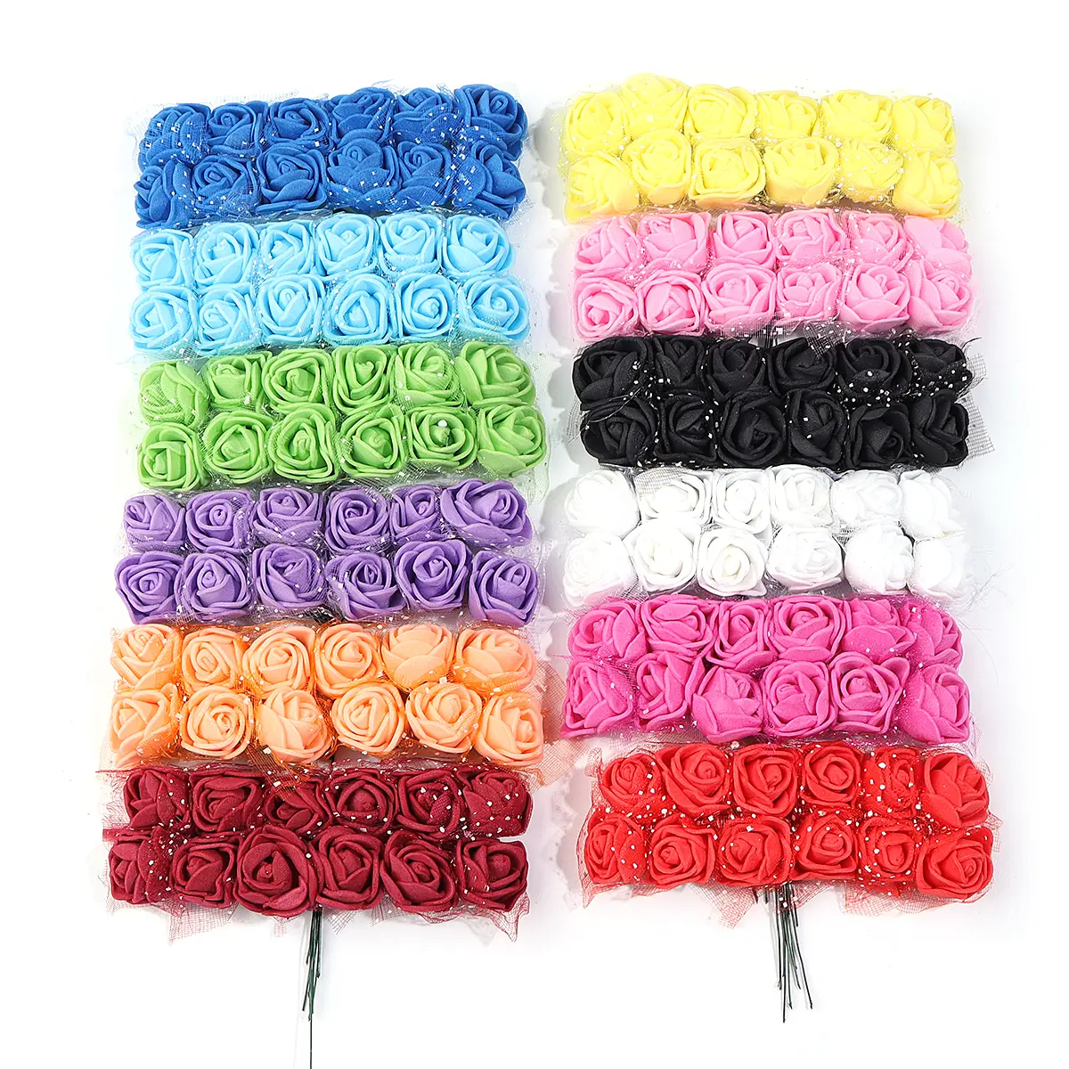 144pcs 1.7cm Mini Lace PE Rose Foam Flower Heads Bouquet for Wedding Home Decoration Scrapbooking DIY Wreath Artificia Flowers ﻿