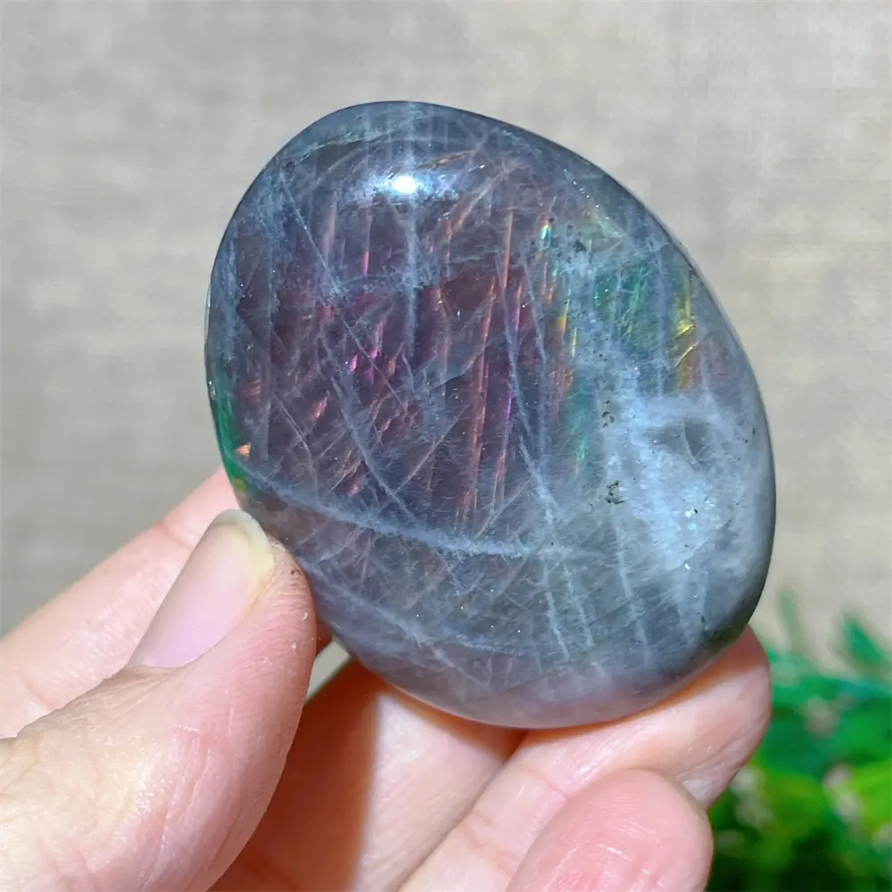 Labradorite Purple Stone Palm Crystal Flash Natural Stone Quartz Reiki Minerals Healing Gemstones Stripe Home Decoration