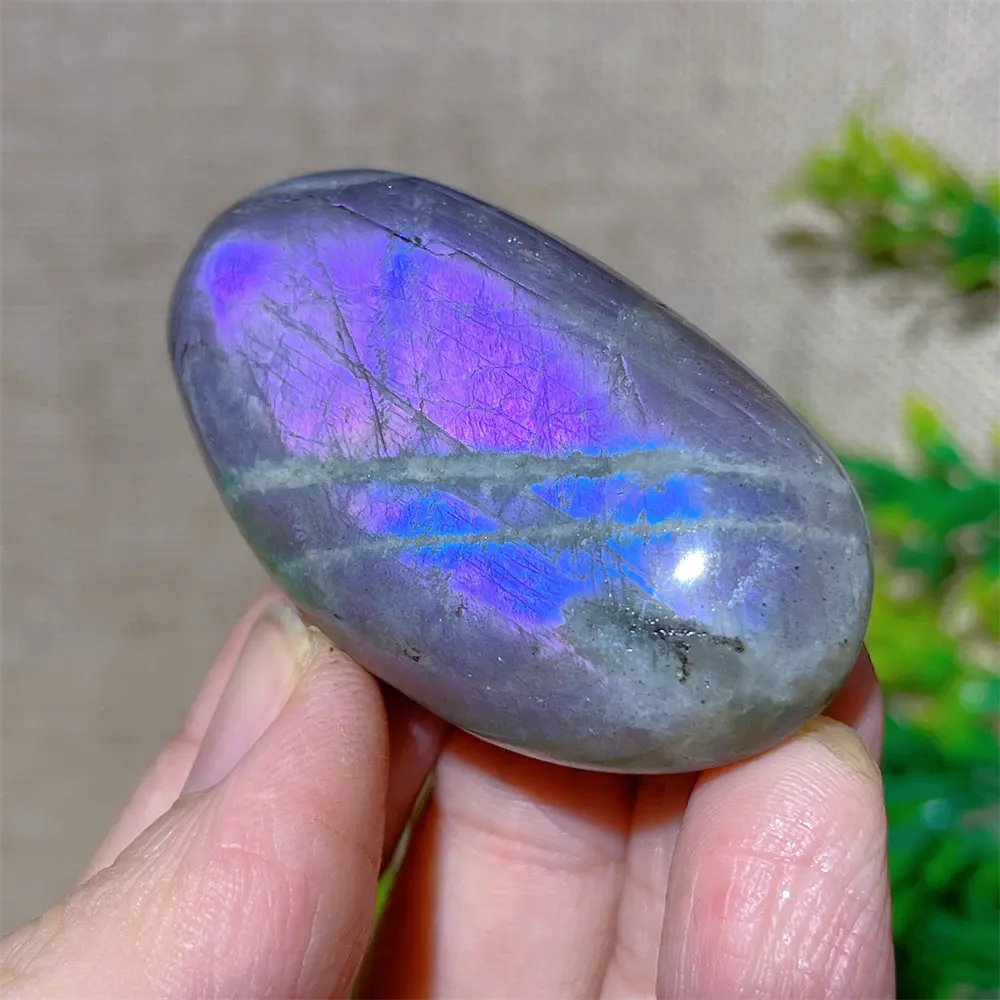 Labradorite Purple Stone Palm Crystal Flash Natural Stone Quartz Reiki Minerals Healing Gemstones Stripe Home Decoration