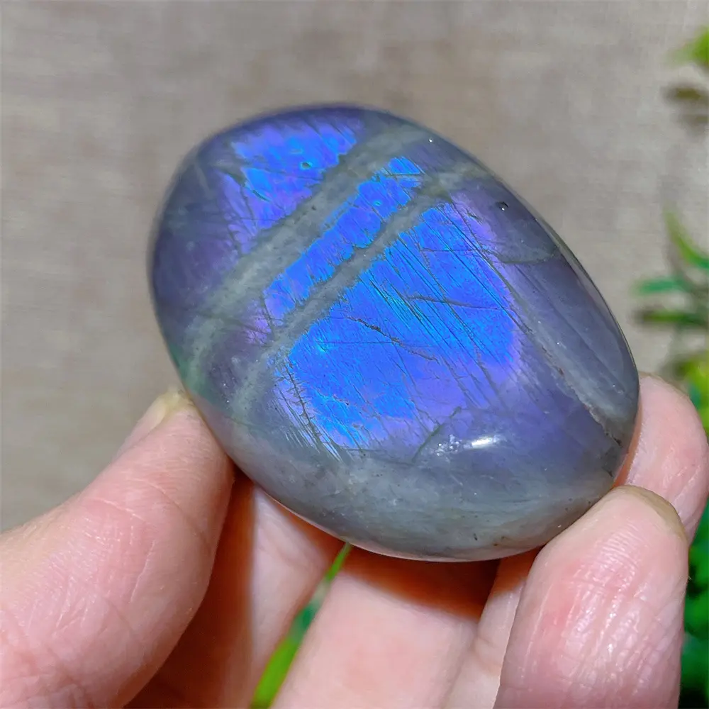 Labradorite Purple Stone Palm Crystal Flash Natural Stone Quartz Reiki Minerals Healing Gemstones Stripe Home Decoration