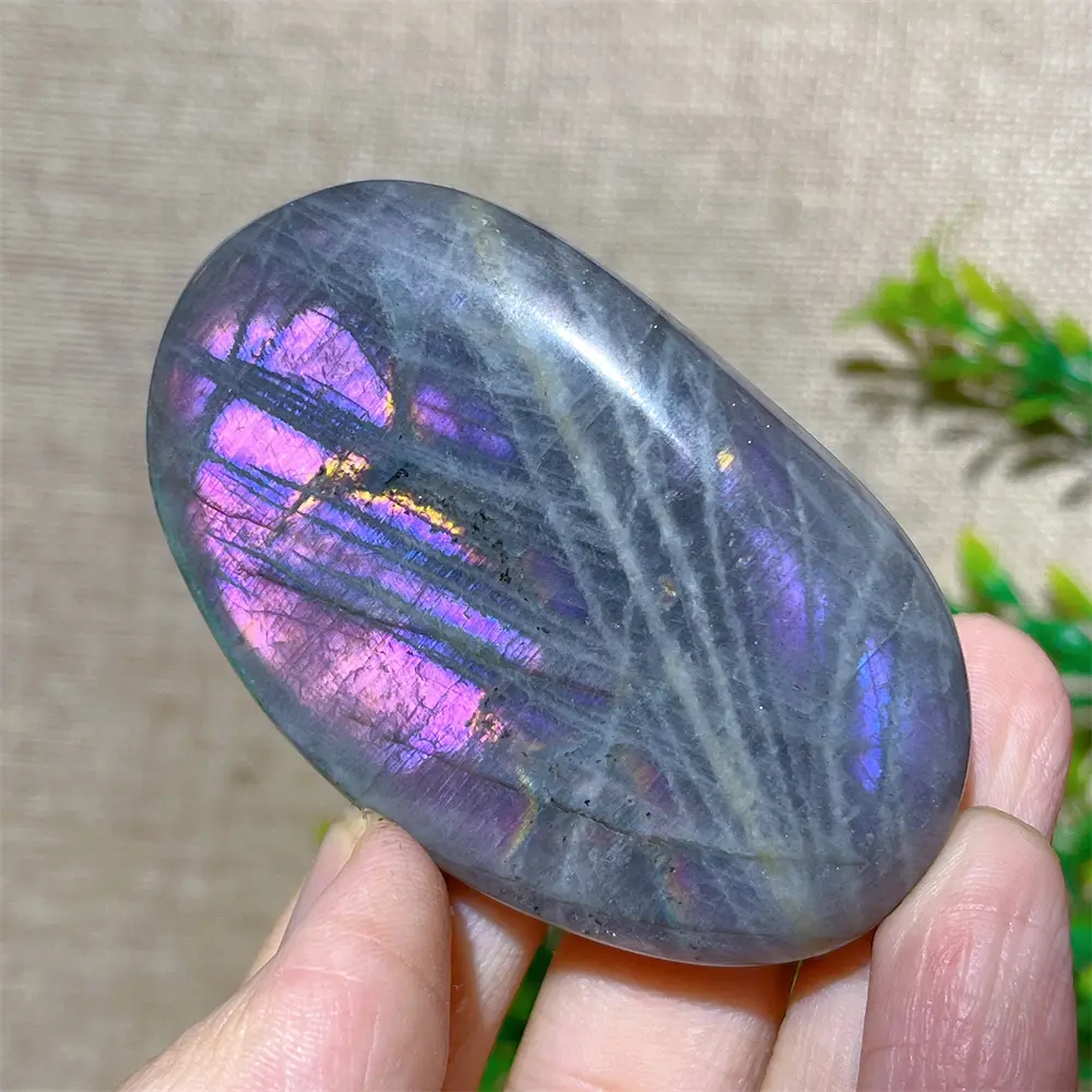 Labradorite Purple Stone Palm Crystal Flash Natural Stone Quartz Reiki Minerals Healing Gemstones Stripe Home Decoration