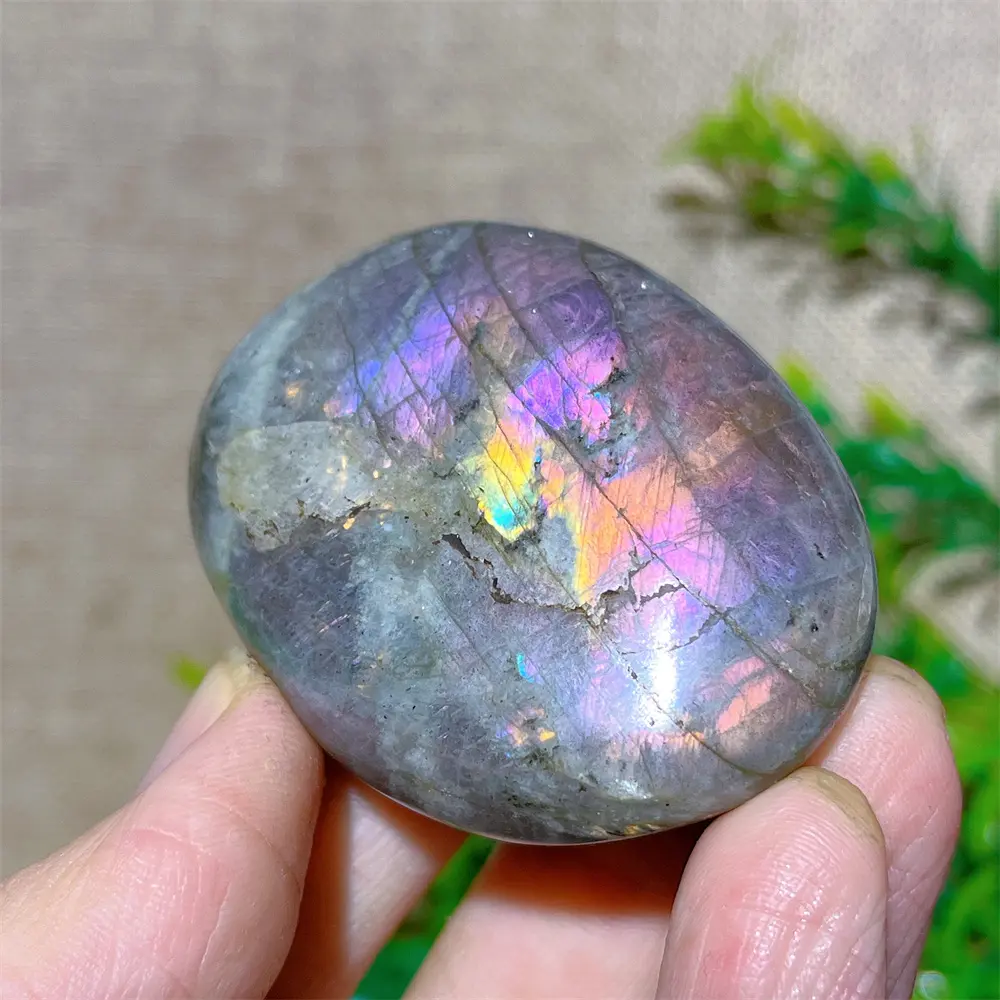 Labradorite Purple Stone Palm Crystal Flash Natural Stone Quartz Reiki Minerals Healing Gemstones Stripe Home Decoration