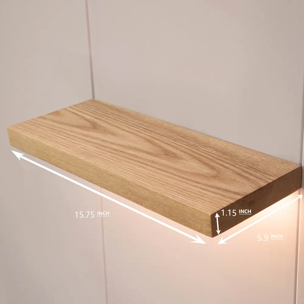 Customized luminous laminate solid wood wall shelf wall suspended shelf with lamp bookshelf living room storage baffle