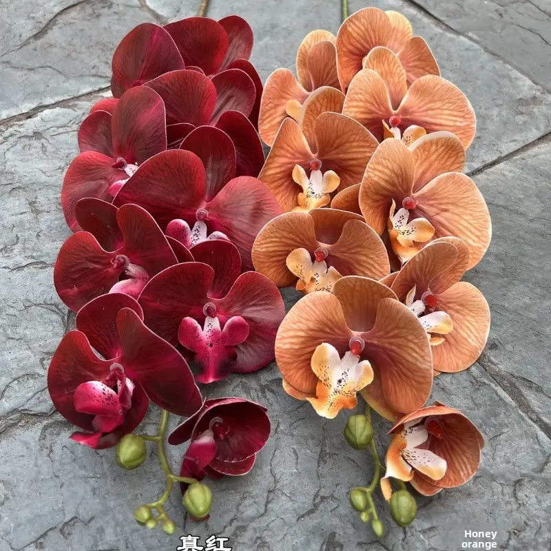 Red High-imitation Phalaenopsis 9-head 3D Feel Phalaenopsis, Pink and White Wedding Hotel Flowers