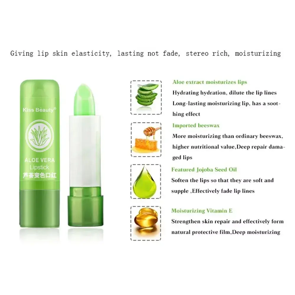 2 PCS Aloe Vera Color-Changing Lip Balm Moisturizing Repairing Waterproof Anti-Dry Temperature-Activated Hydration Lipstick