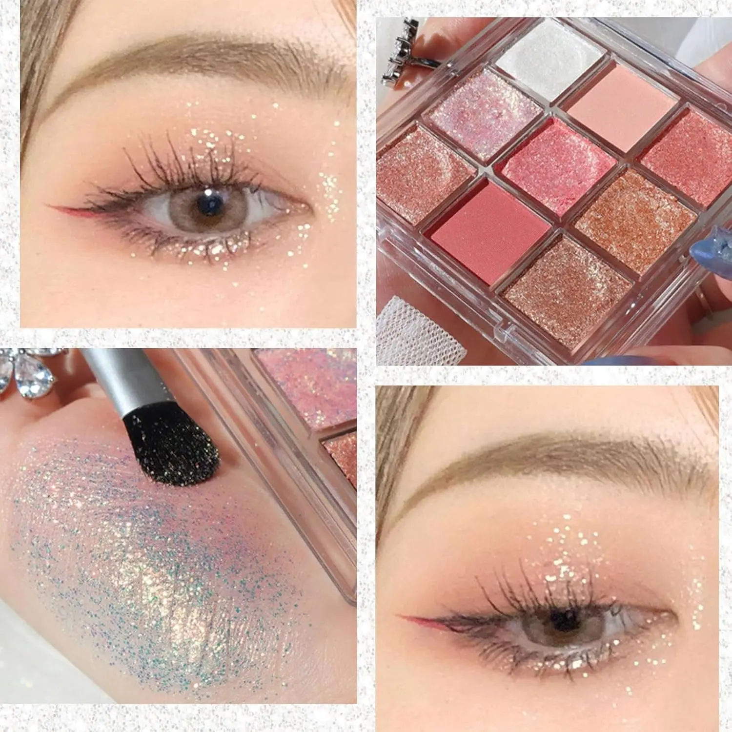 9 color Eyeshadow Palette, Glitter Eye Shadow Pallets Snow Shimmer Eyeshadow Make-Up Palettes, Matte Pink Shine Golden White