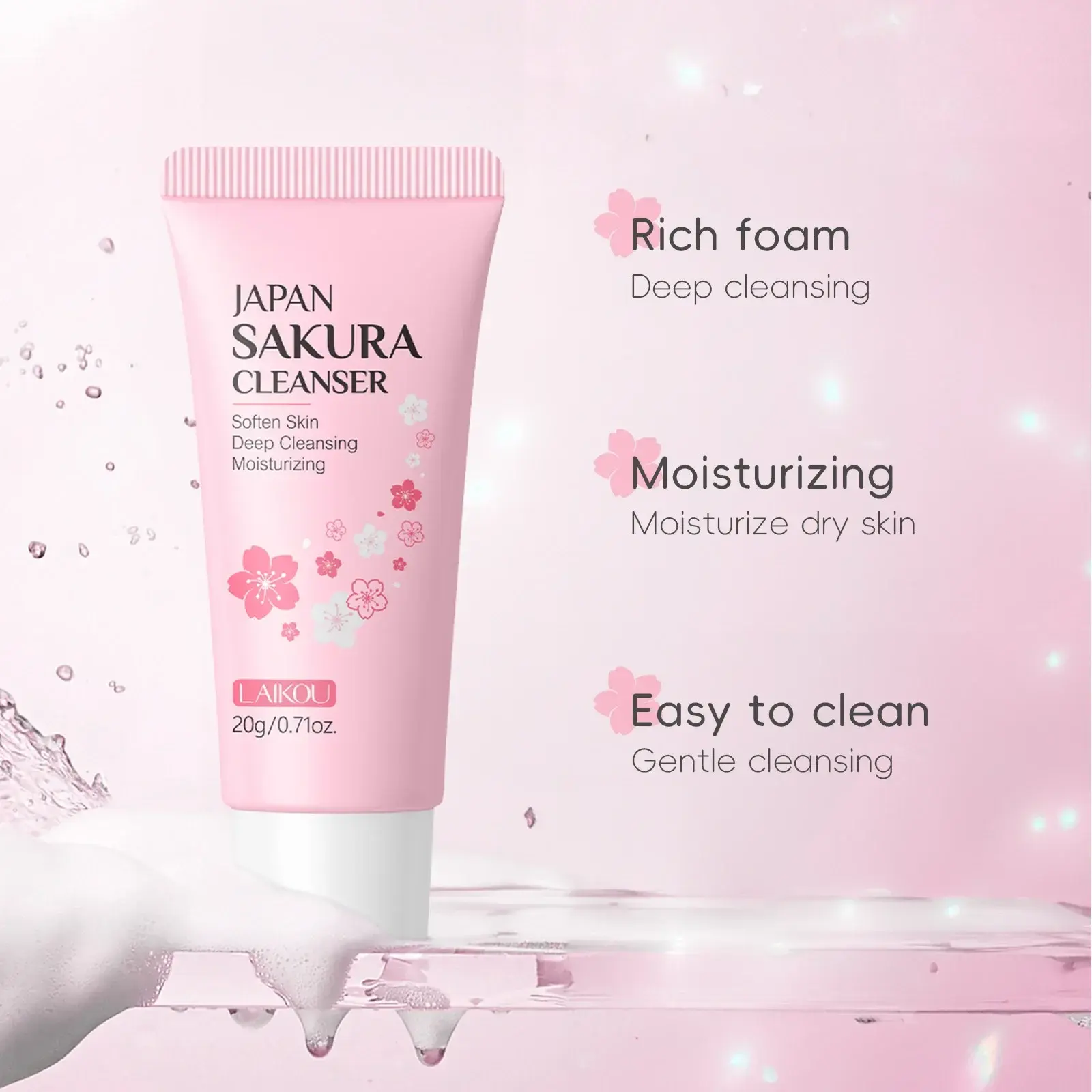 LAIKOU 50g Facial Cleanser Foam Face Wash Remove Blackhead Moisturizing Shrink Pores Deep Cleaning Oil Control Skin Care