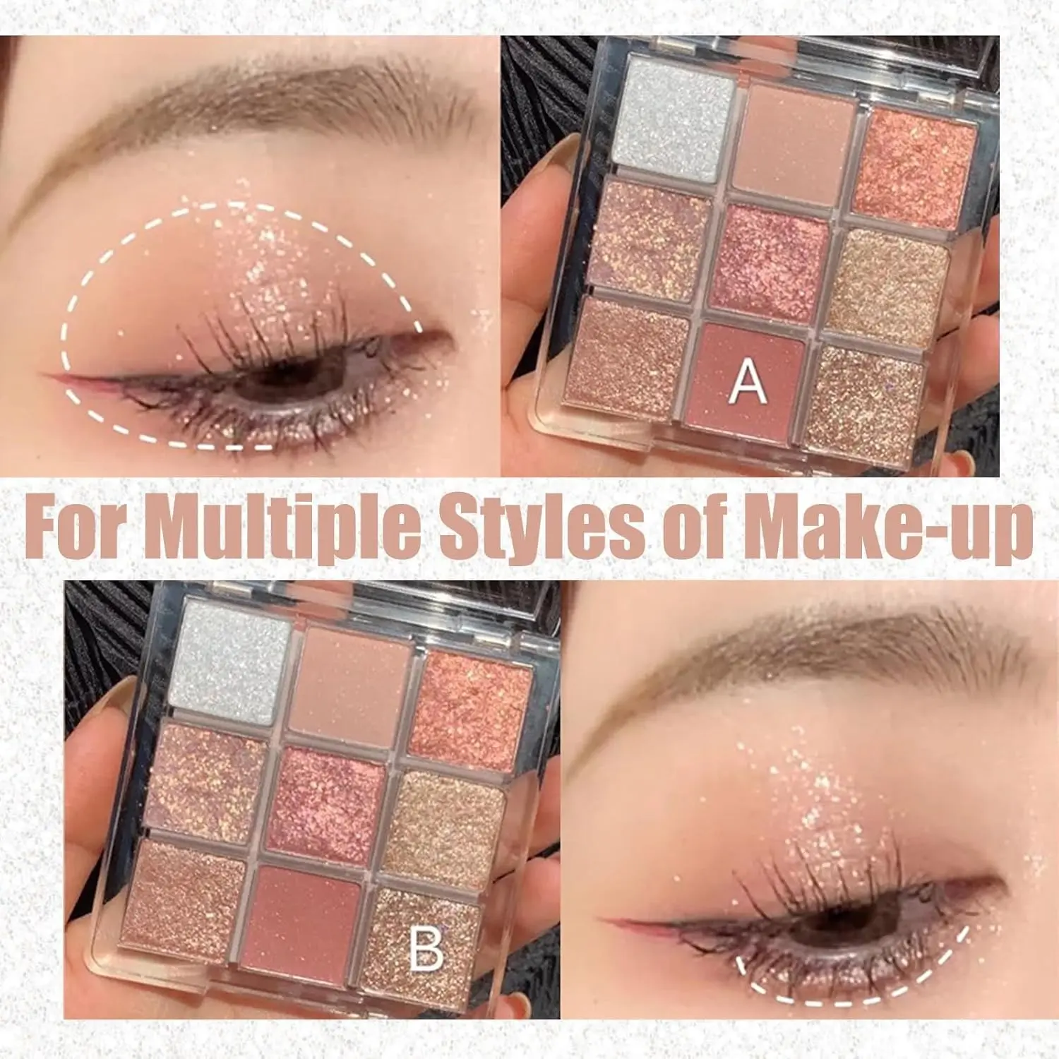 9 color Eyeshadow Palette, Glitter Eye Shadow Pallets Snow Shimmer Eyeshadow Make-Up Palettes, Matte Pink Shine Golden White