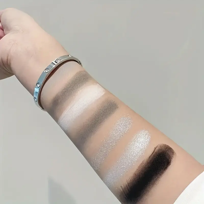 Smoky Black Eyeshadow Palettes, 15 Color Dark shimmer matte metallic makeup palette, light gray, dark silver