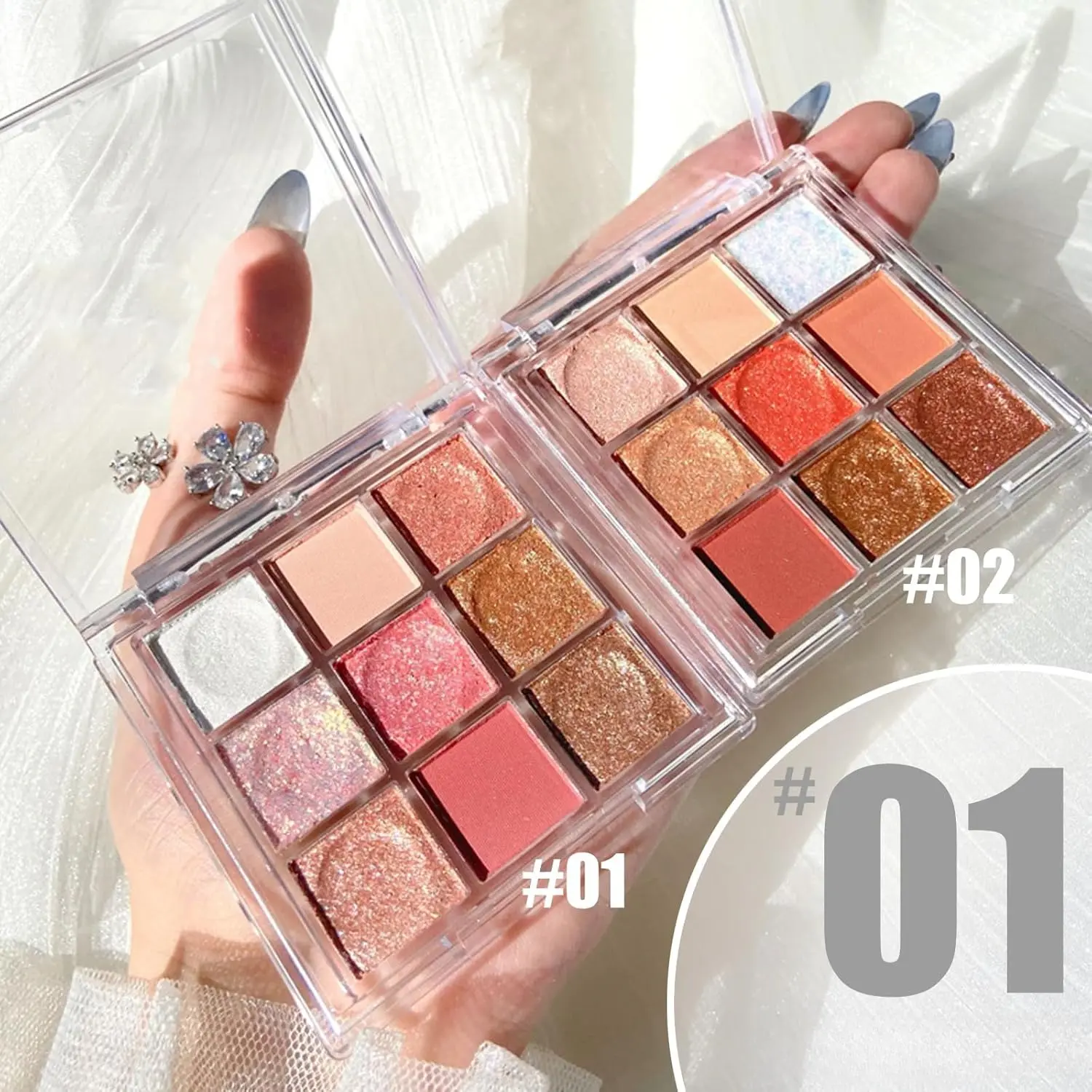 9 color Eyeshadow Palette, Glitter Eye Shadow Pallets Snow Shimmer Eyeshadow Make-Up Palettes, Matte Pink Shine Golden White