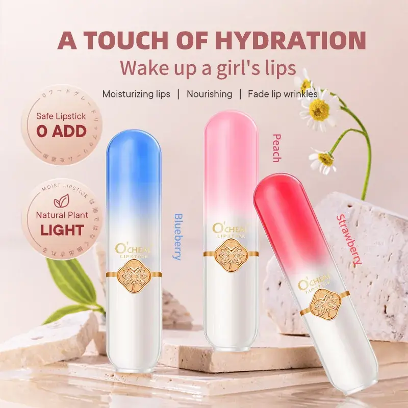 Fruit Color Lip Balm Crystal Temperature Change Lipstick Girl Moisturizing LongLasting Lip Gloss Makeup Lip Care Repair Cosmetic