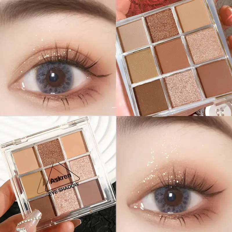 9 Colors Eyeshadow Palette Earth Tones Pearl Matte with Fine Glitter Shimmer - Stage Makeup Cosmetic