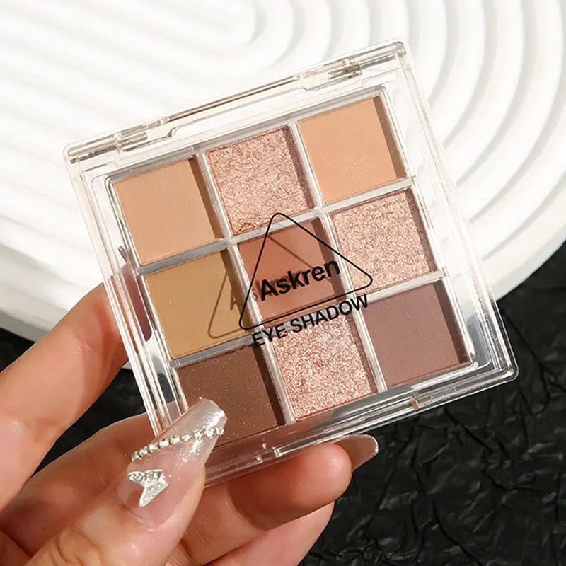 9 Colors Eyeshadow Palette Earth Tones Pearl Matte with Fine Glitter Shimmer - Stage Makeup Cosmetic