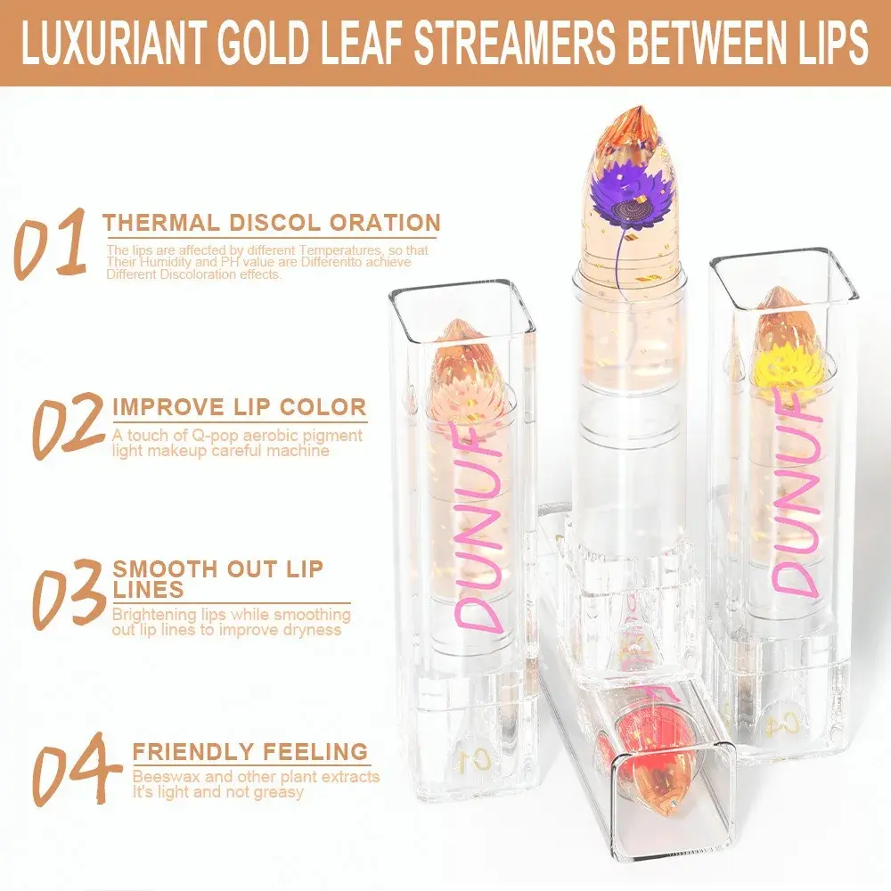3 Pcs/Set Flower Jelly Lipstick Gift Set Temperature Change Moisturizer Long Lasting Magic Color Change Lip Gloss for Women