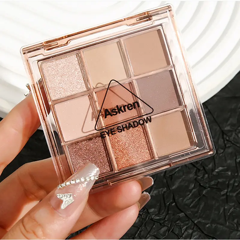 9 Colors Eyeshadow Palette Earth Tones Pearl Matte with Fine Glitter Shimmer - Stage Makeup Cosmetic