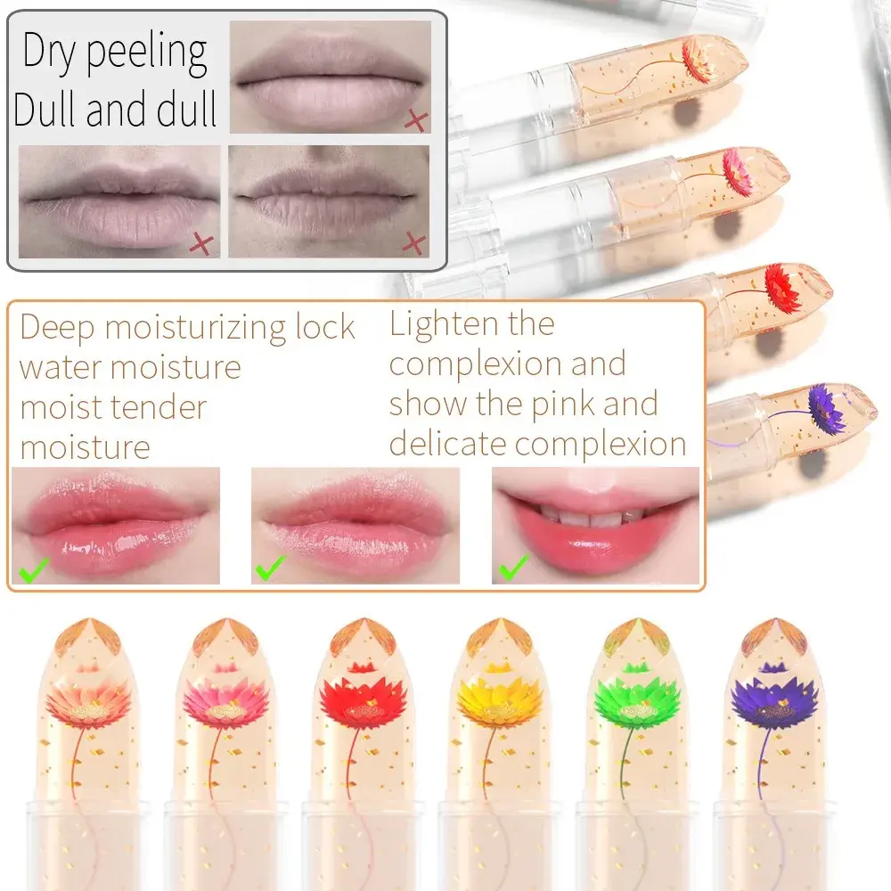 3 Pcs/Set Flower Jelly Lipstick Gift Set Temperature Change Moisturizer Long Lasting Magic Color Change Lip Gloss for Women
