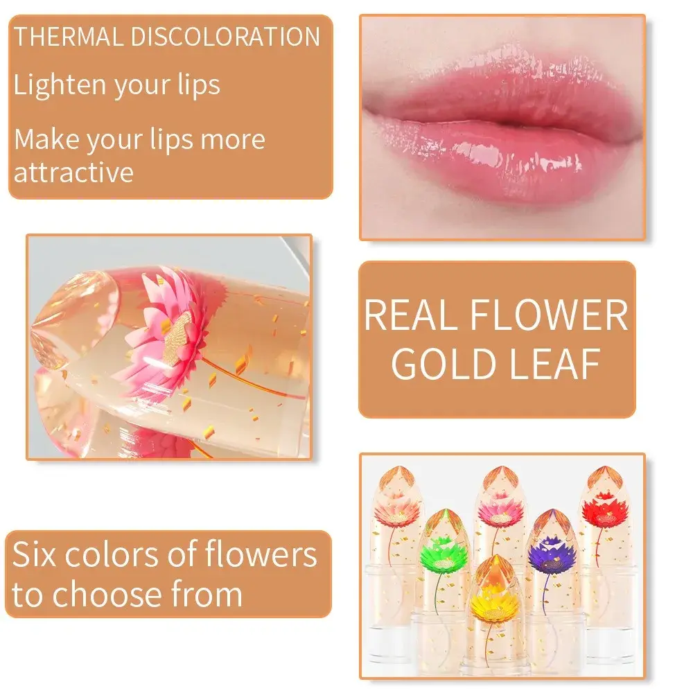 3 Pcs/Set Flower Jelly Lipstick Gift Set Temperature Change Moisturizer Long Lasting Magic Color Change Lip Gloss for Women