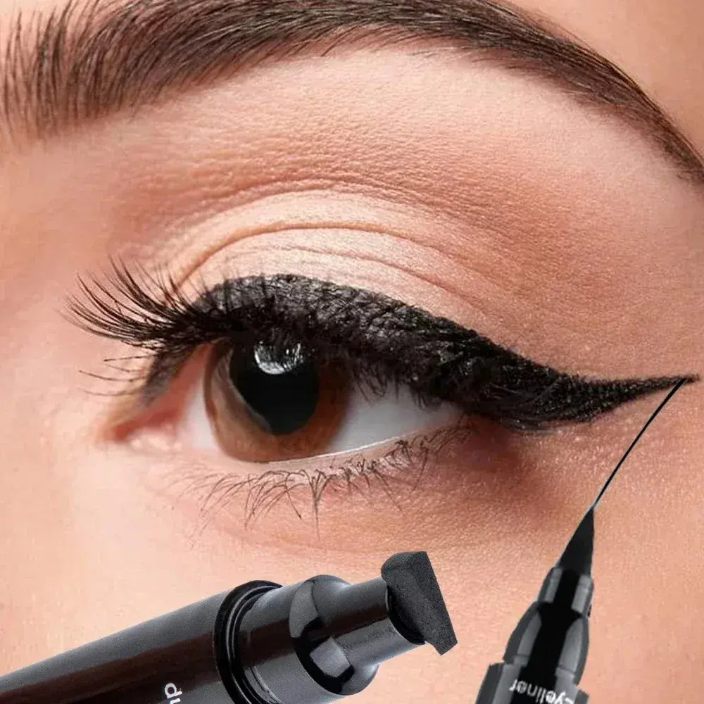 Waterproof Fast Dry Black Liquid Eyeliner Pen with Seal Stamp Feature Double-Ended Eye Liner Pencil Cosmetic for Perfect Eyes