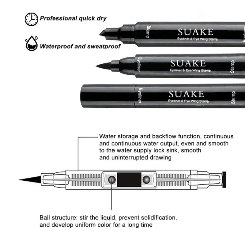 Waterproof Fast Dry Black Liquid Eyeliner Pen with Seal Stamp Feature Double-Ended Eye Liner Pencil Cosmetic for Perfect Eyes