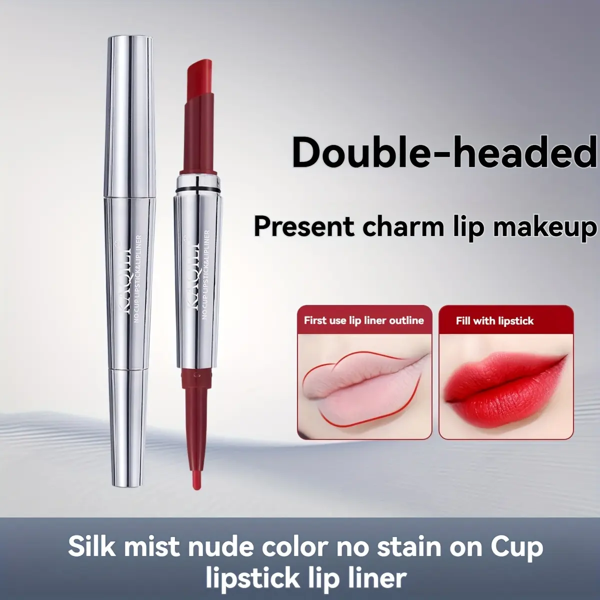 Double-ended Non-Stick Cup Lipstick – Matte Long-Lasting Lip Liner Pencil, Waterproof Slim Tube Lipstick, Smudge-proof