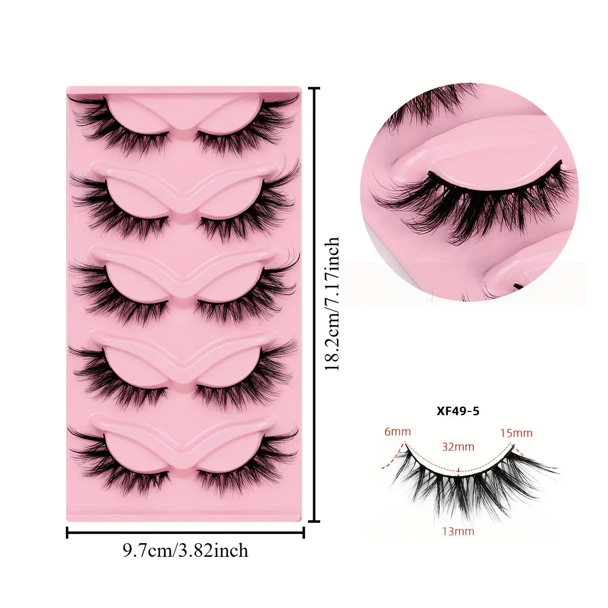 Fox Winged Cat Eye False Eyelashes, 5-Pairs, Black Stem, Dense & Curly, Natural Look, Daily Commute