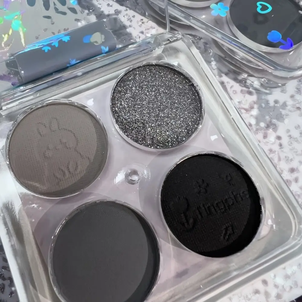 4 Colors Black Punk Smoked Eyeshadow Palette Silver Gray Pearl Matte Shimmer Long-Lasting Affordable Halloween Makeup