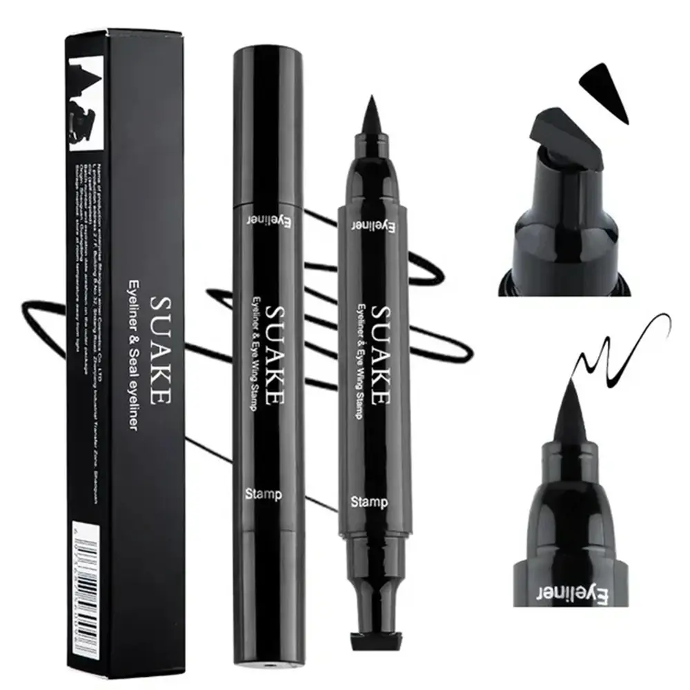 Waterproof Fast Dry Black Liquid Eyeliner Pen with Seal Stamp Feature Double-Ended Eye Liner Pencil Cosmetic for Perfect Eyes