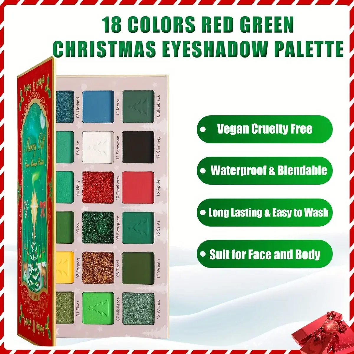 18 Color Eye Shadow Palette Shimmer Matte Glitter Finish Pearlescent Sequins for Party Christmas Makeup