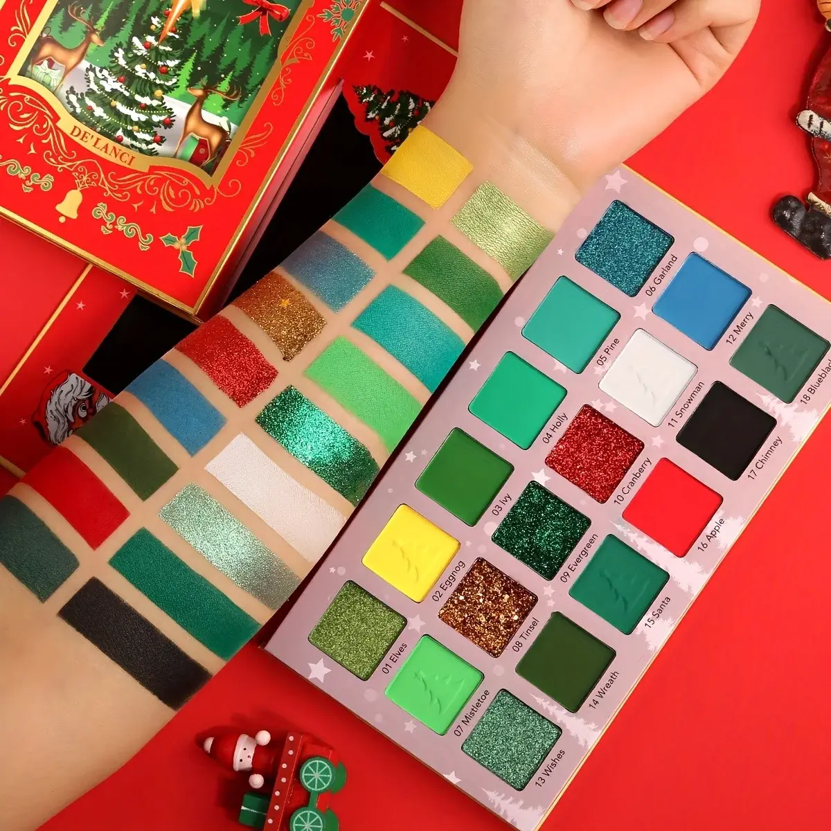 18 Color Eye Shadow Palette Shimmer Matte Glitter Finish Pearlescent Sequins for Party Christmas Makeup