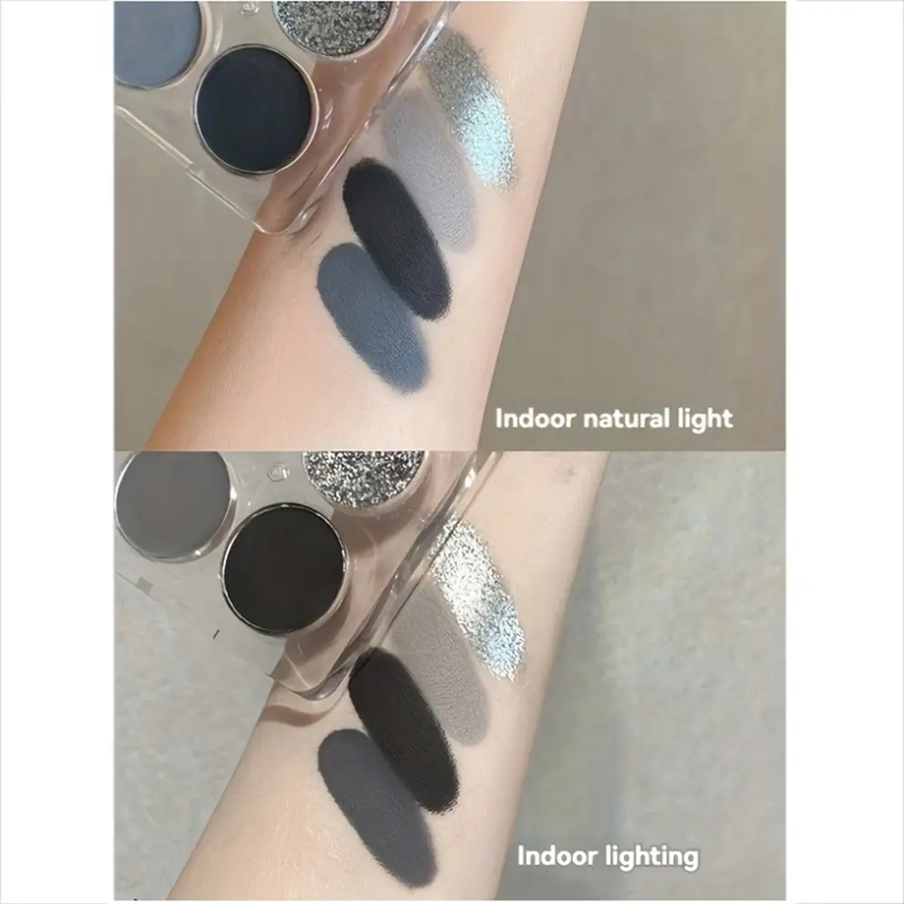 4 Colors Black Punk Smoked Eyeshadow Palette Silver Gray Pearl Matte Shimmer Long-Lasting Affordable Halloween Makeup
