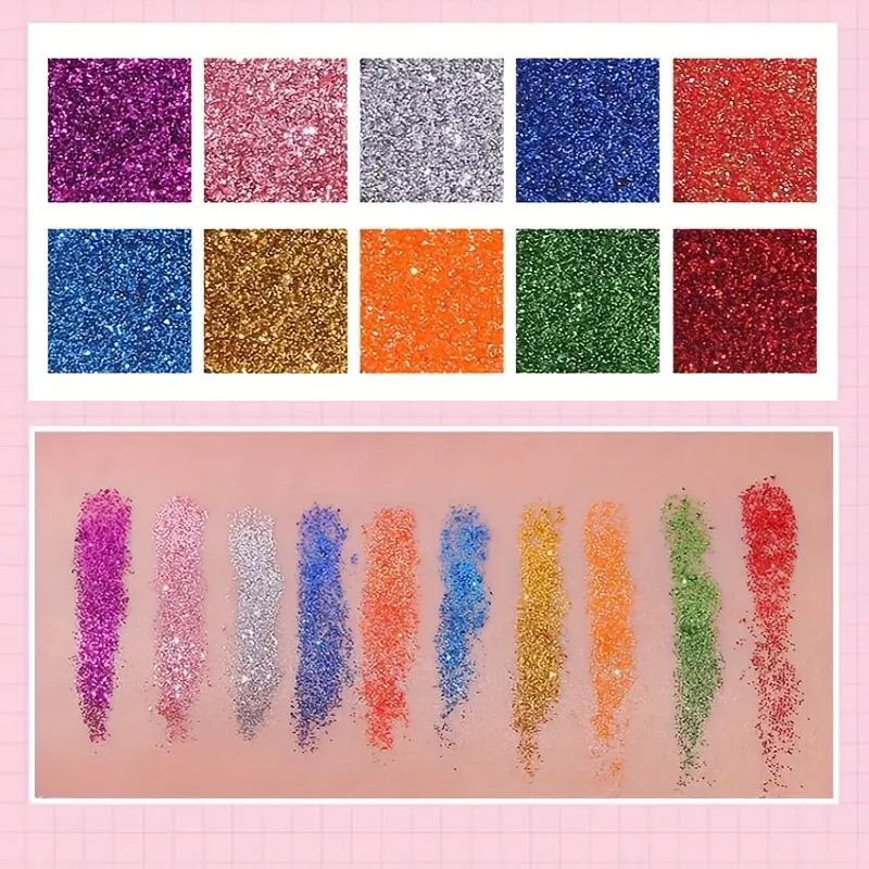 10-Color Glitter Eyeshadow Palette Shimmer Metallic Sparkly Pigmented Long Lasting Stage Performance Makeup Set