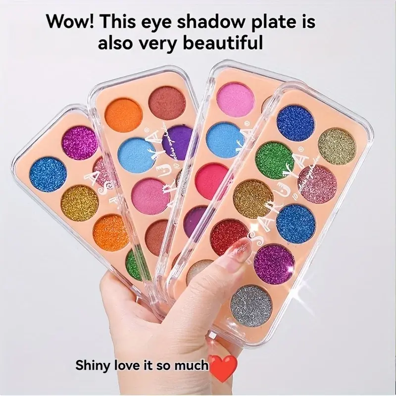 10-Color Glitter Eyeshadow Palette Shimmer Metallic Sparkly Pigmented Long Lasting Stage Performance Makeup Set