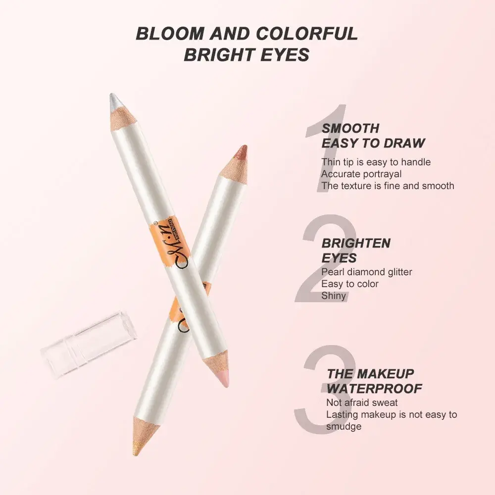 2-in-1 Double Ended Highlighter Pencil, Champagne Gold Shimmer for Eyes & Face, Under-Eye Brightener, Easy Blendable Makeup Pen