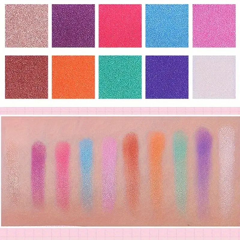 10-Color Glitter Eyeshadow Palette Shimmer Metallic Sparkly Pigmented Long Lasting Stage Performance Makeup Set