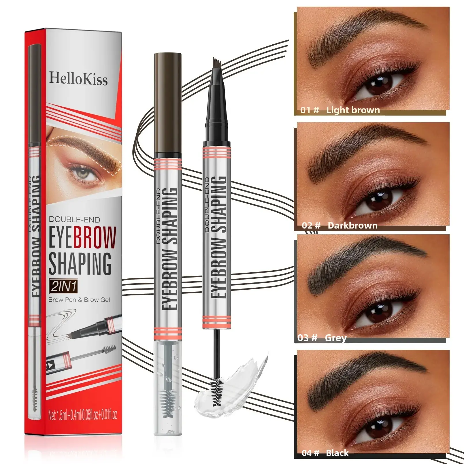 2-in-1 Fork Tip Eyebrow Pencil And 3D Clear Brow Gel Natural Looking Brows Waterproof Sweatproof  Long-lasting Makeup Kit