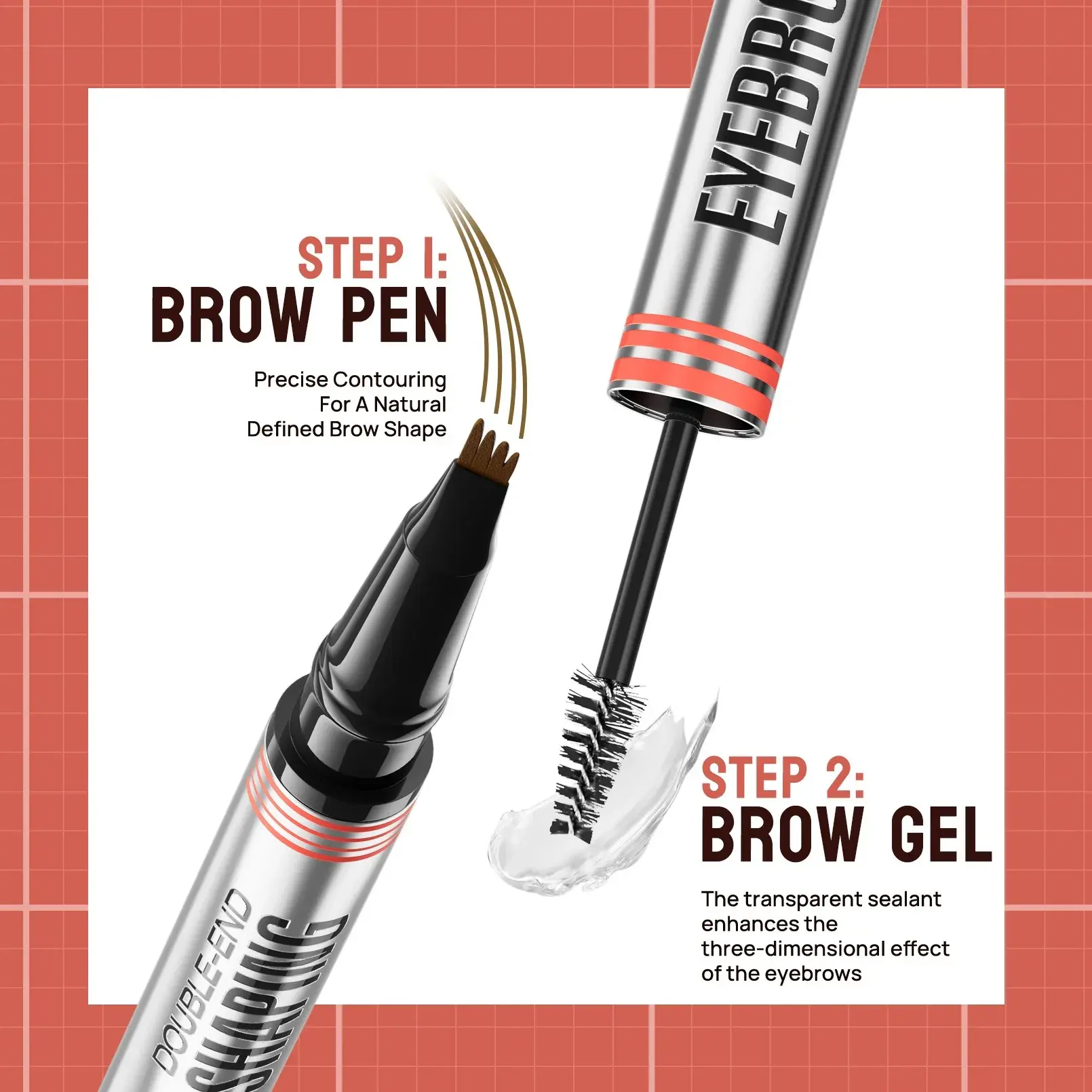 2-in-1 Fork Tip Eyebrow Pencil And 3D Clear Brow Gel Natural Looking Brows Waterproof Sweatproof  Long-lasting Makeup Kit