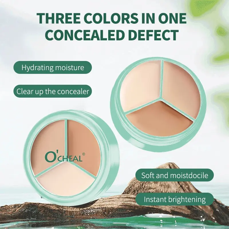 3-in-1 Waterproof Concealer Palette Medium Skin Tone Natural Finish Cream Texture Medium Full Coverage Hydrating for Blemishes